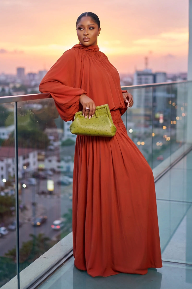 Beauty Shirred Maxi Set Orange