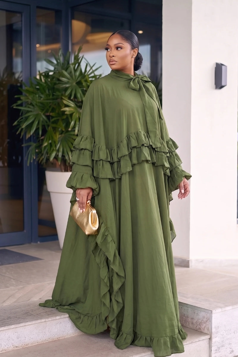 Debbi Ruffle Maxi Dress (Olive)