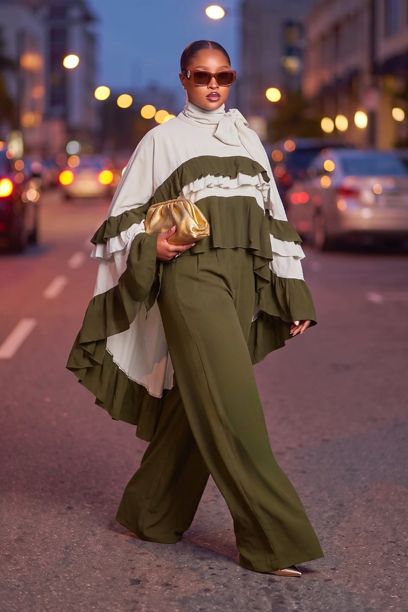 Habiba Ruffle Maxi Set Olive