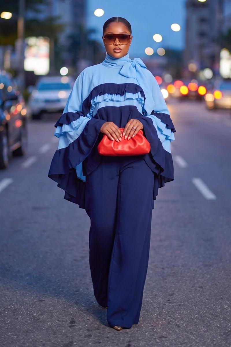 Habiba Ruffle Maxi Set Blue