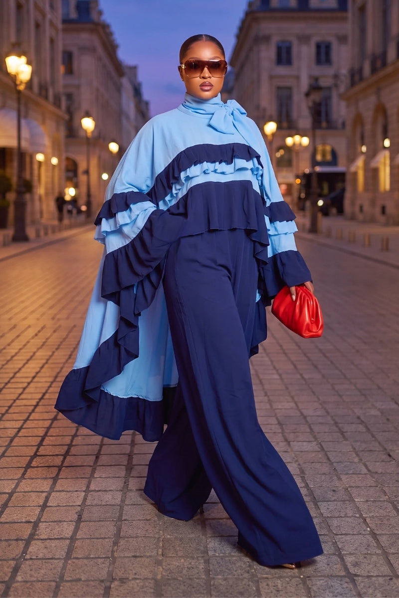 Habiba Ruffle Maxi Set Blue