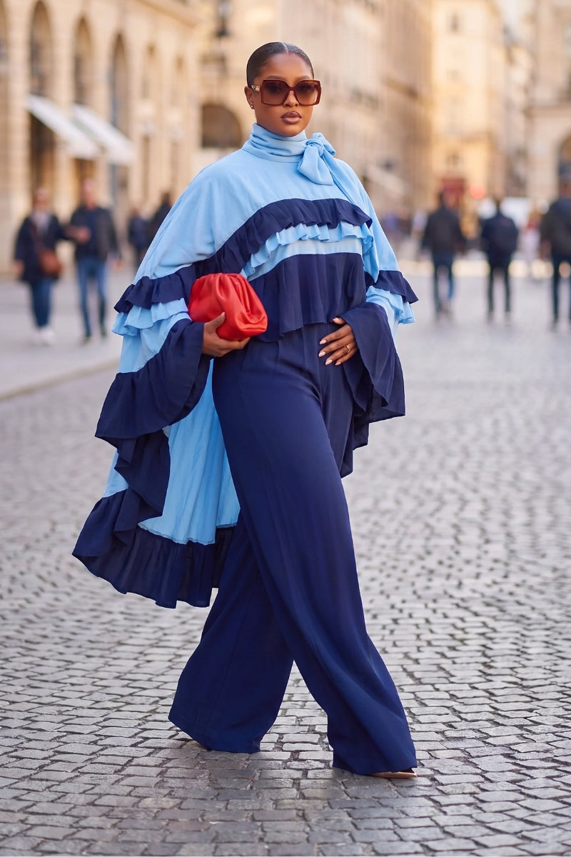 Habiba Ruffle Maxi Set Blue