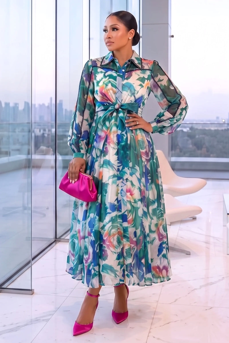 Blush Bloom Midi Dress Green