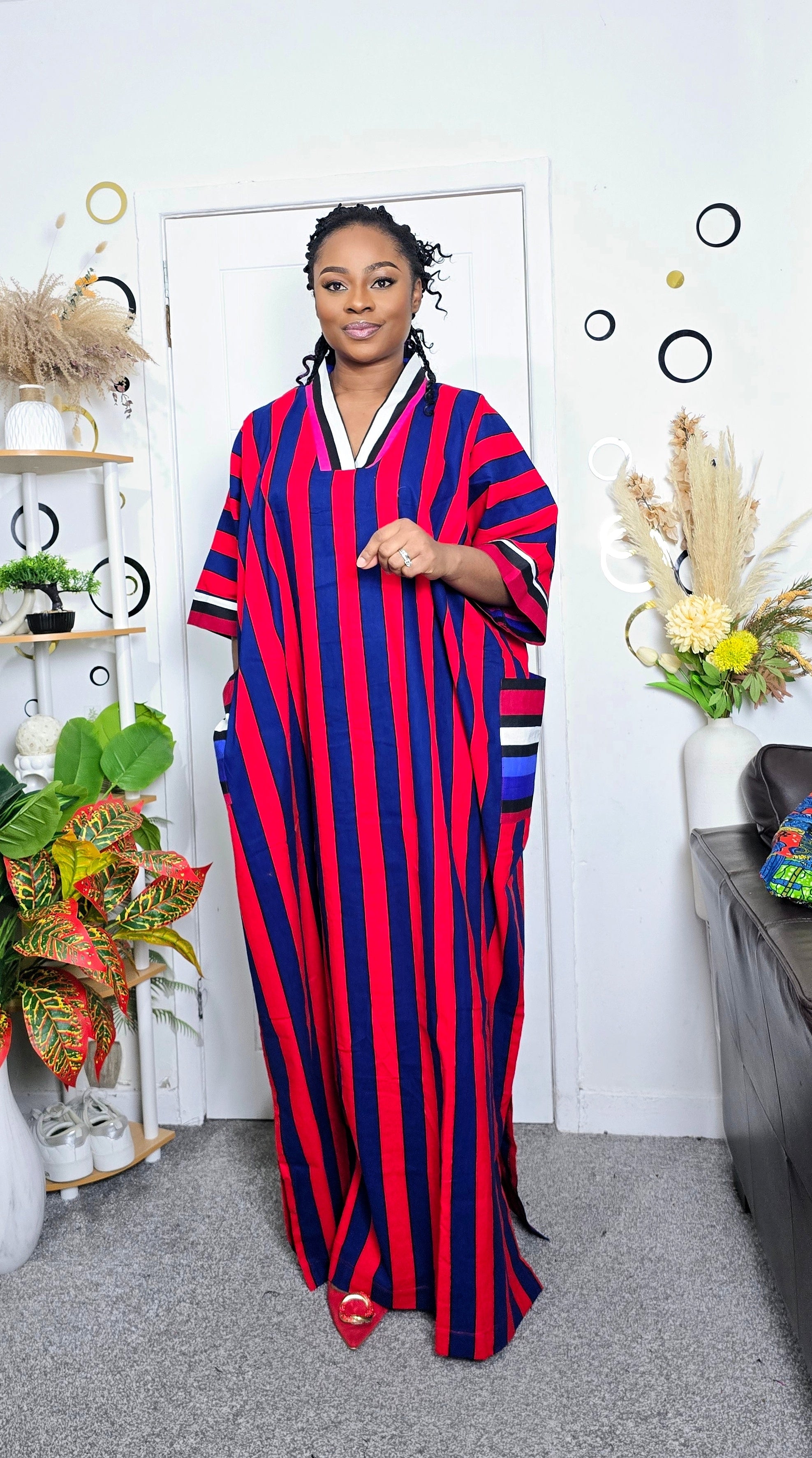 African Print Stripe Kaftan