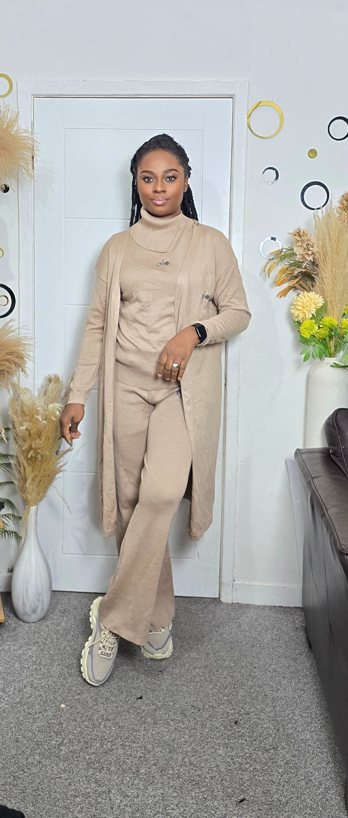 Plain Knitted Three-Piece Set