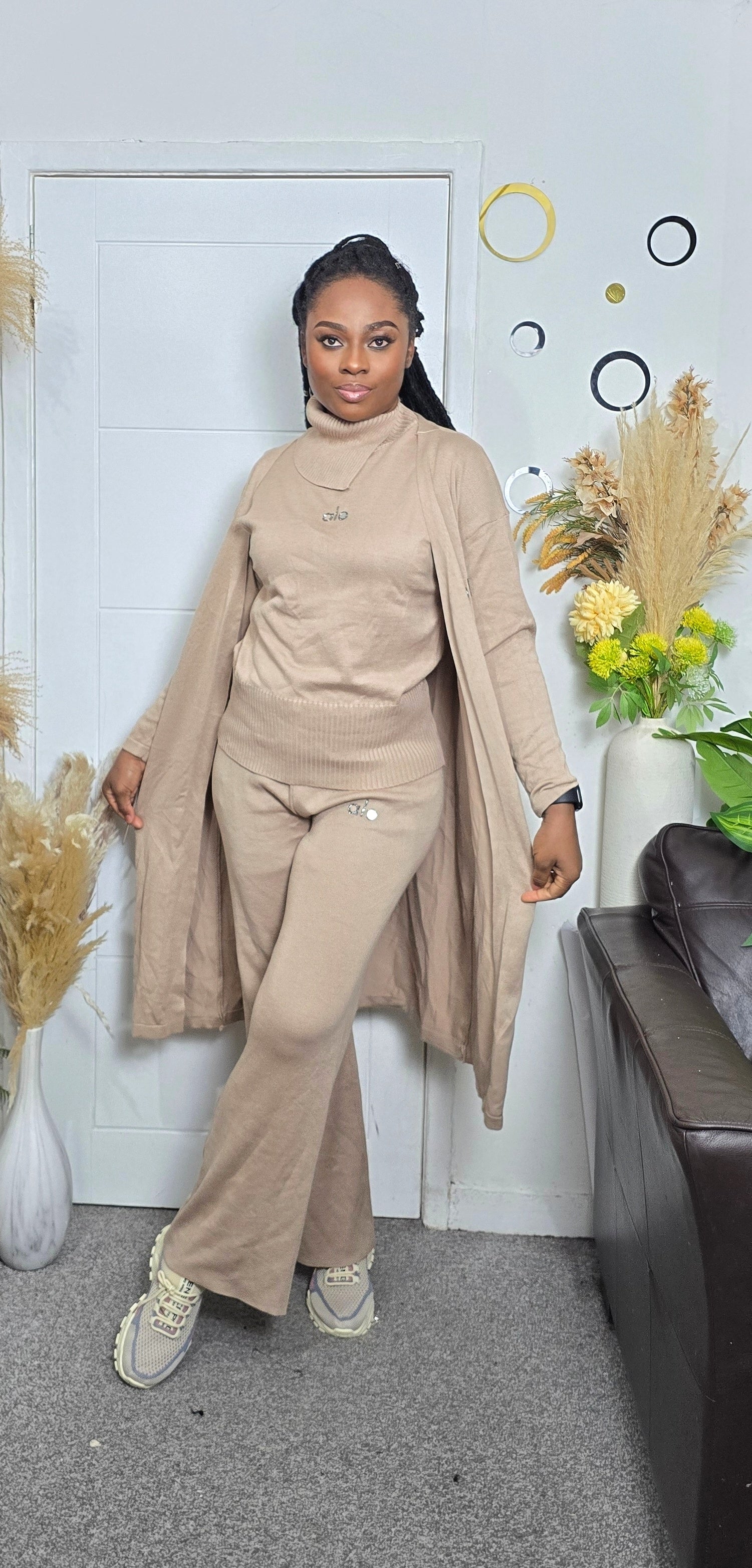 Plain Knitted Three-Piece Set