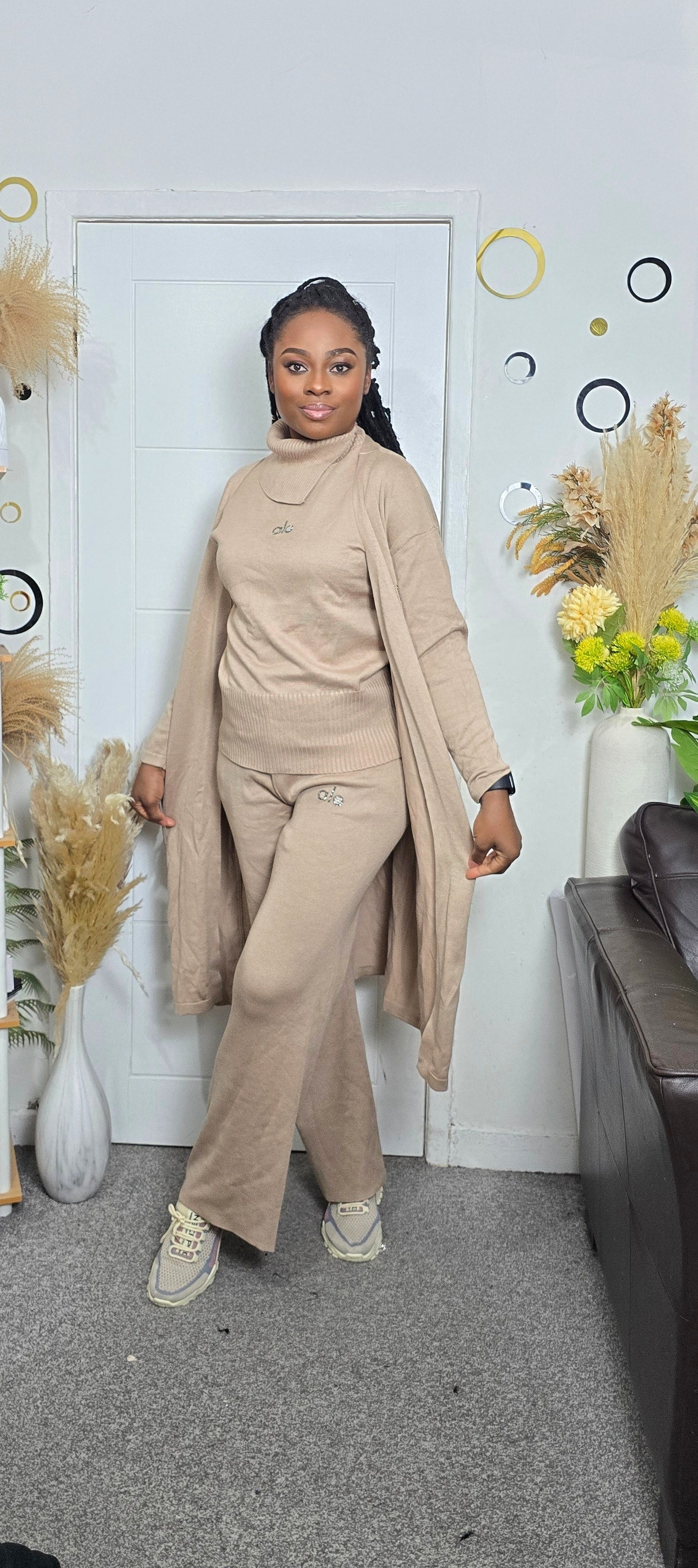 Plain Knitted Three-Piece Set
