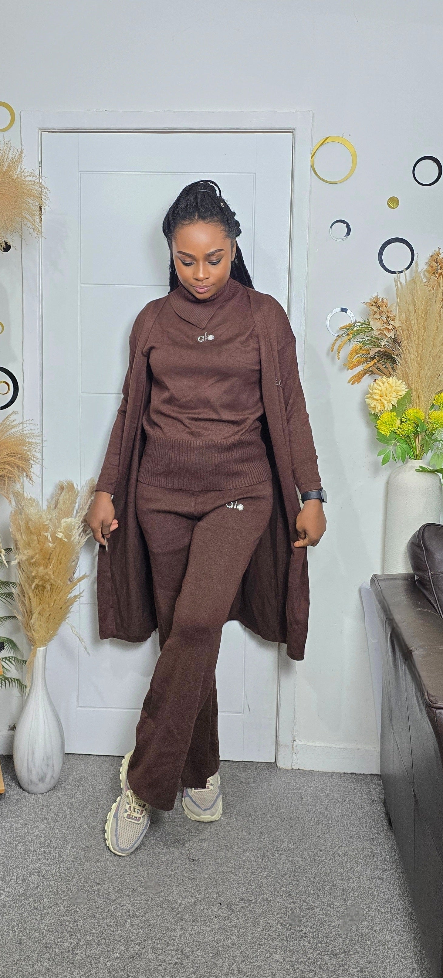 Plain Knitted Three-Piece Set