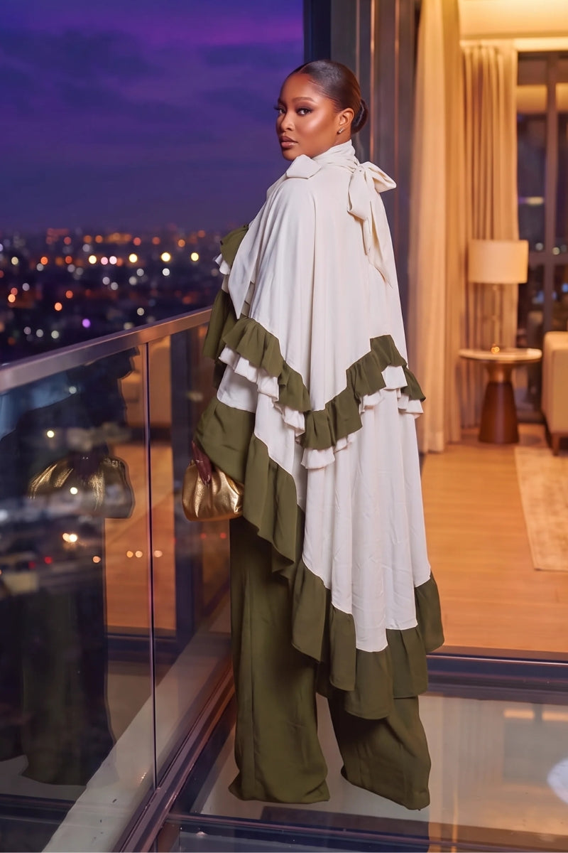 Habiba Ruffle Maxi Set Olive