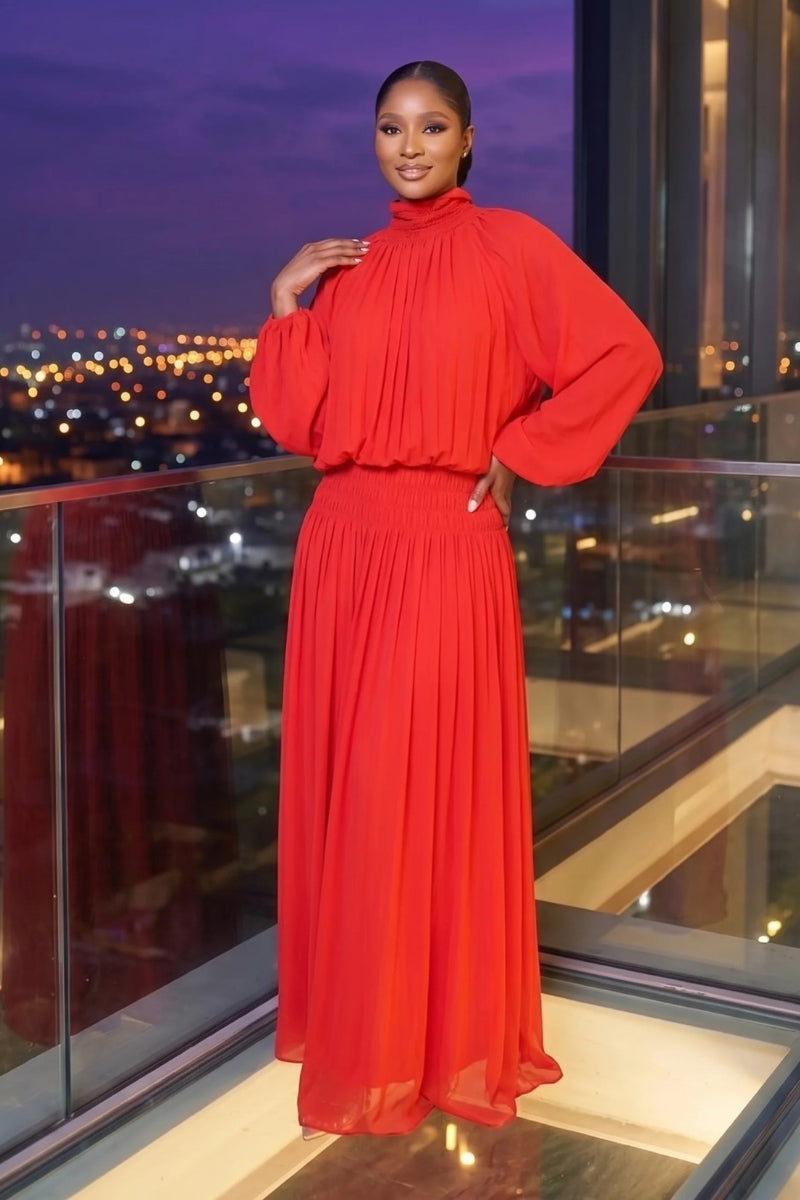 Beauty Shirred Maxi Set Red