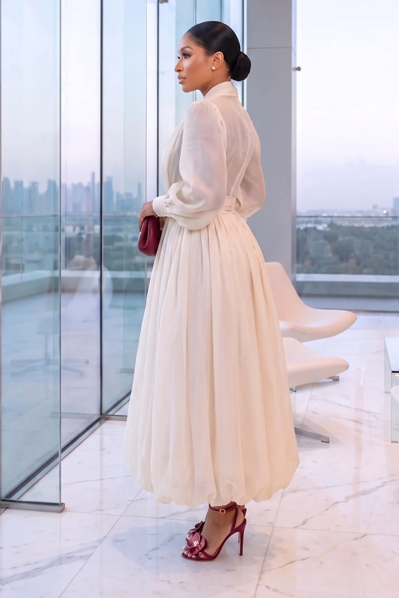 Hilda Bubble Midi Dress ivory