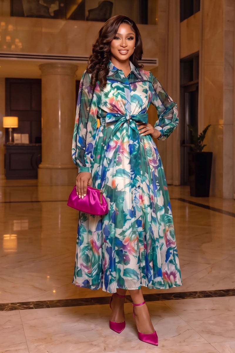 Emerald Bloom Midi Dress