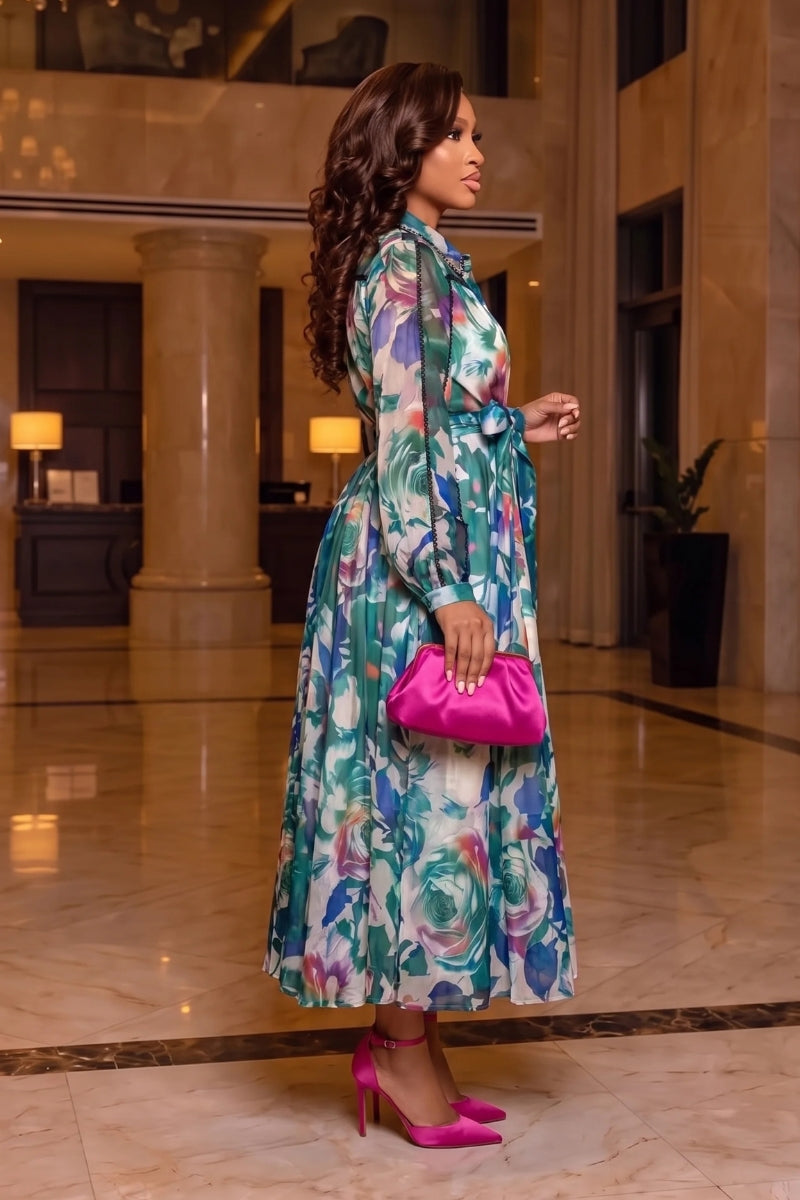 Emerald Bloom Midi Dress