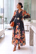 Floral Grace Midi Dress Black