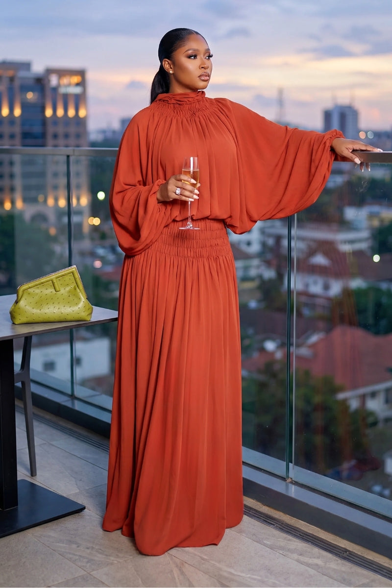 Beauty Shirred Maxi Set Orange
