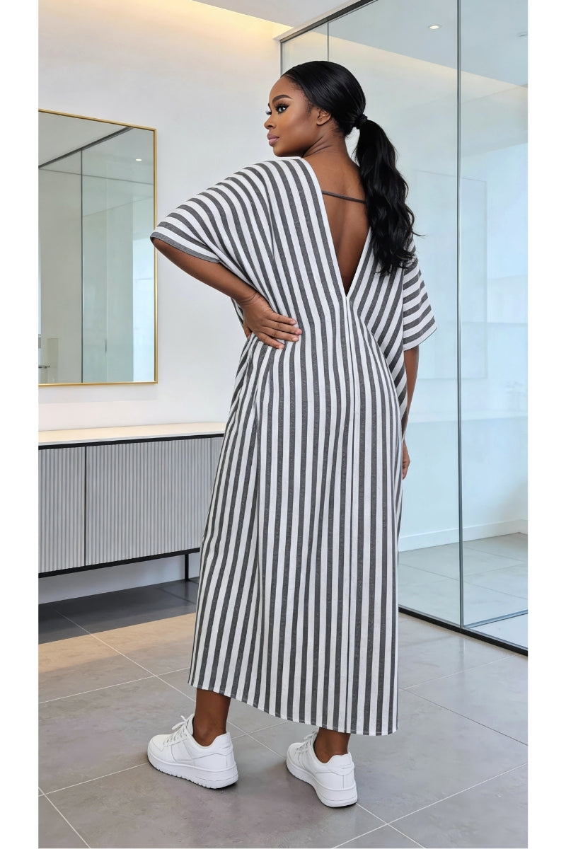grey striped midi dress Knit Strapeless Stripe Tube Maxi Dress Black White Stripe / XS