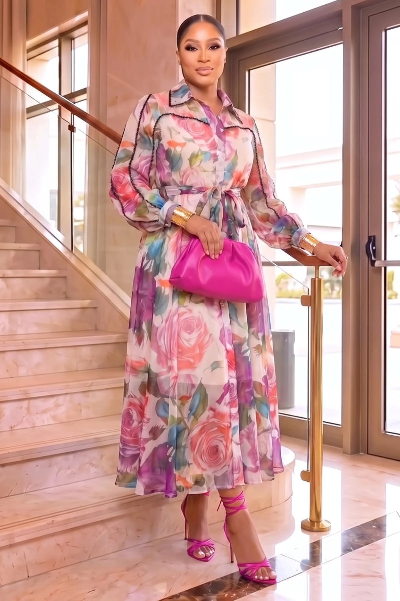 Emerald Bloom Midi Dress
