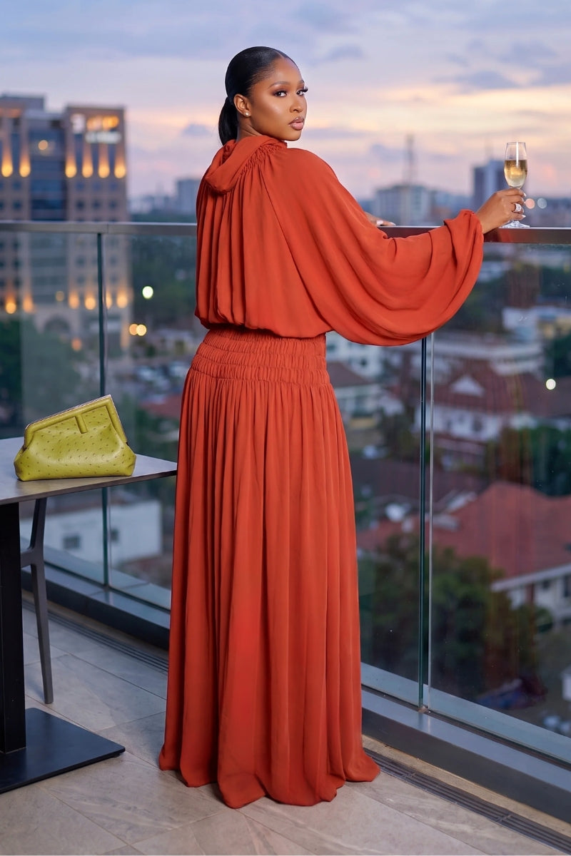 Beauty Shirred Maxi Set Orange