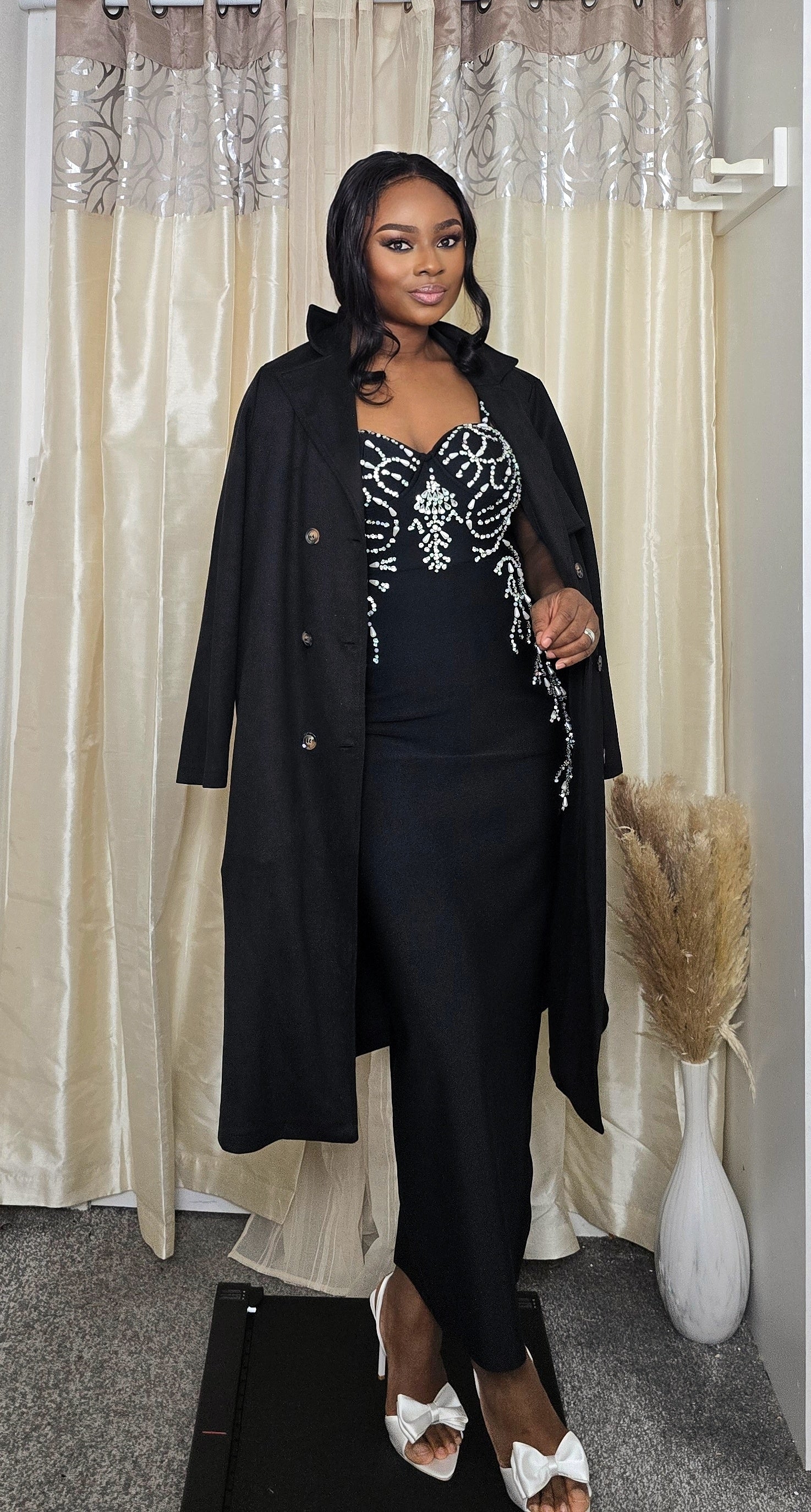 Sleeveless Bandage Dress with Studs & Pearls